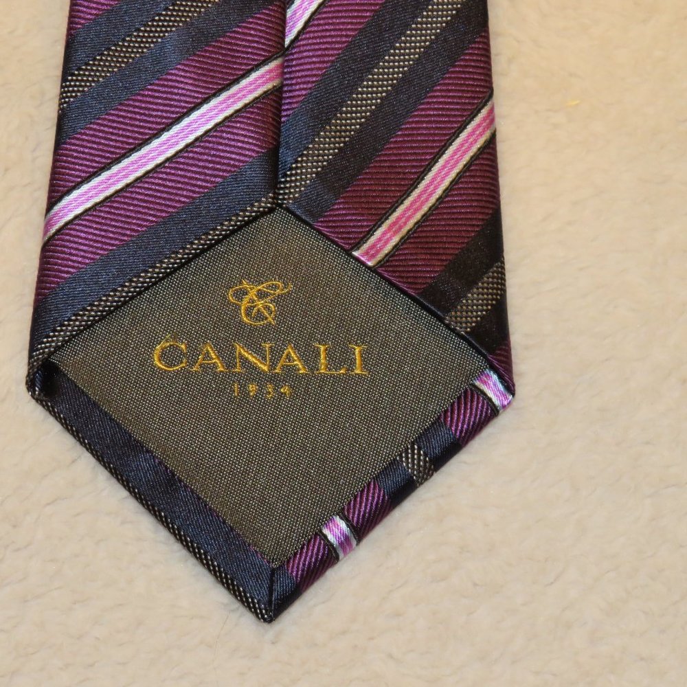 Canali 1934 Current Striped Classic Width Silk Tie - image 5